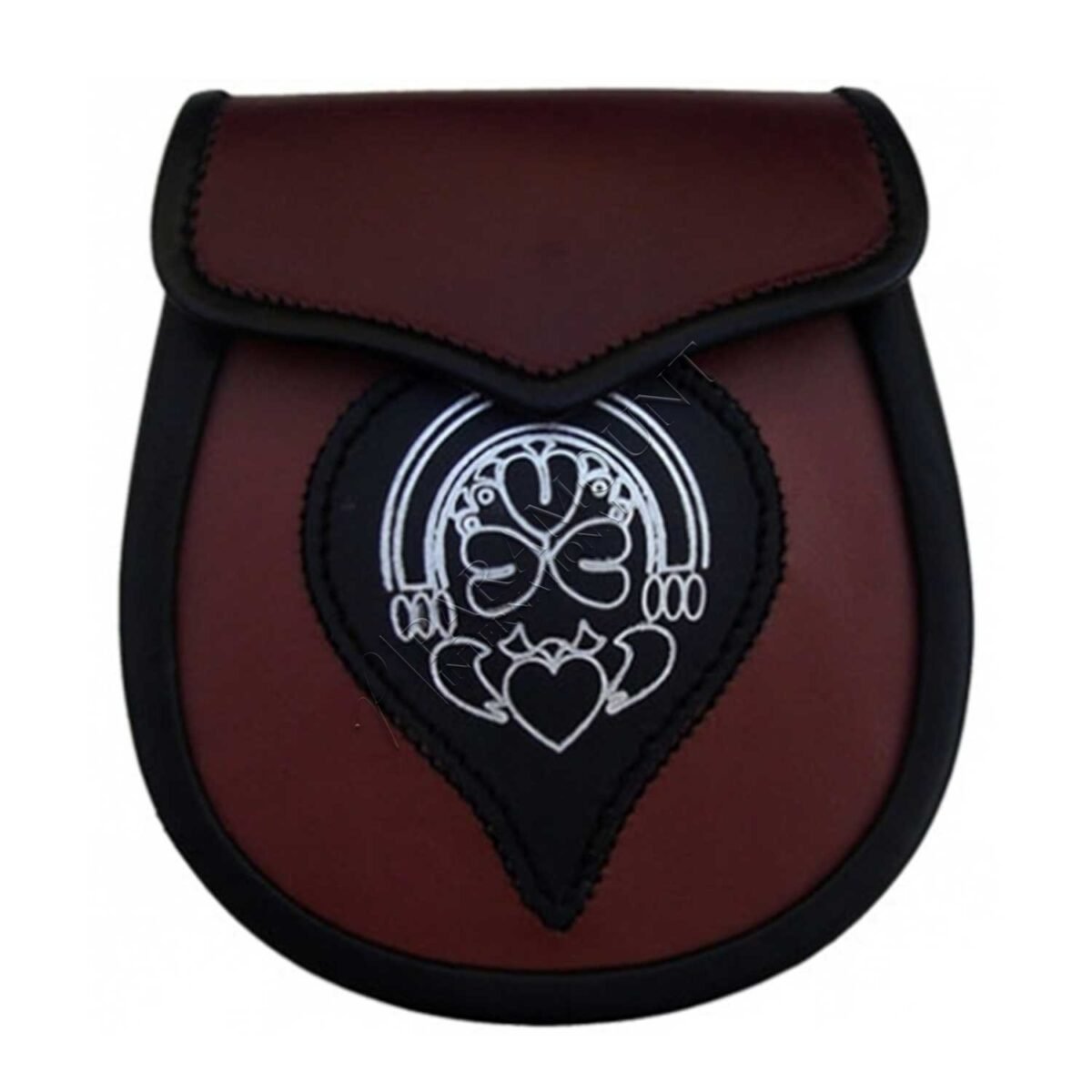 Brown Leather Sporran with Silver Celtic Embossing