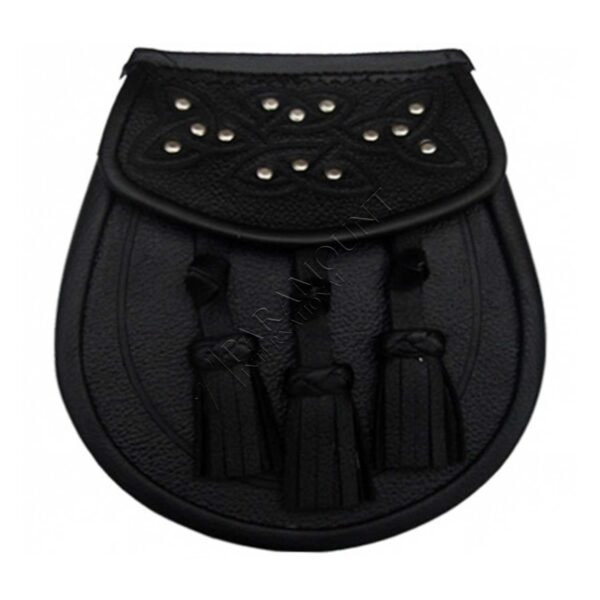 Black Leather Sporran with Metal Studs