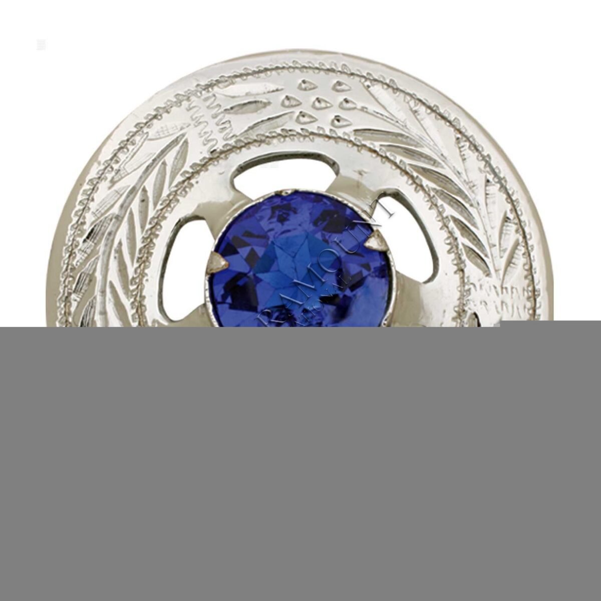 Thistle Engraved Chrome Brooch with Blue Stone