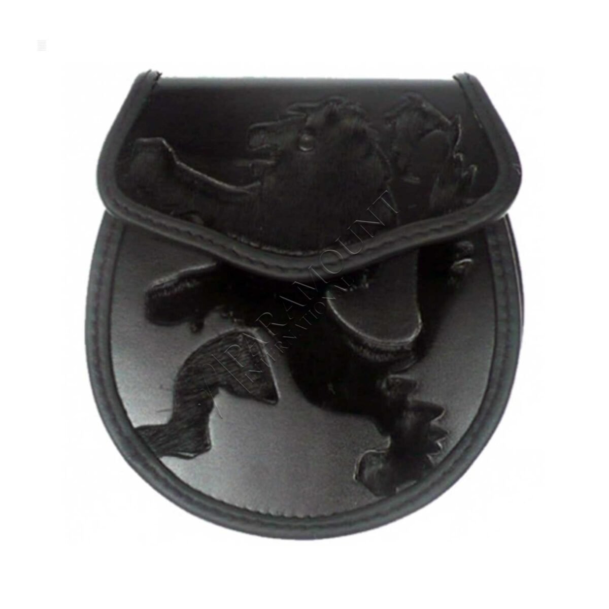 Deluxe Black Leather Sporran with Lion Rampant Emblem