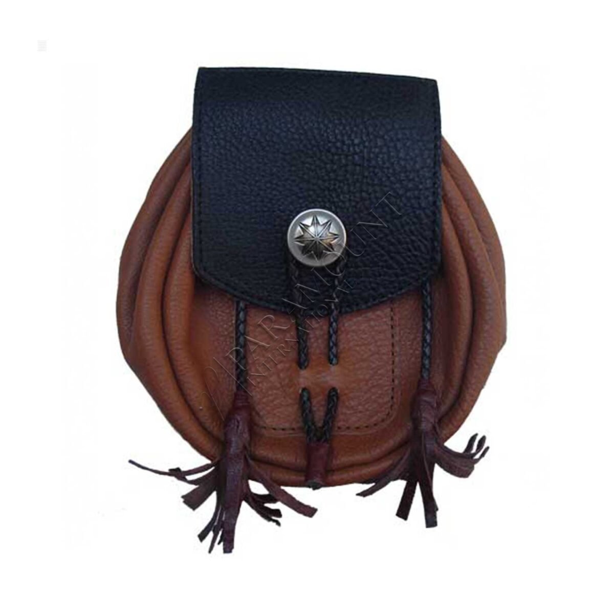 Real Leather RobRoy Sporran Black Flap with Tan Pouch