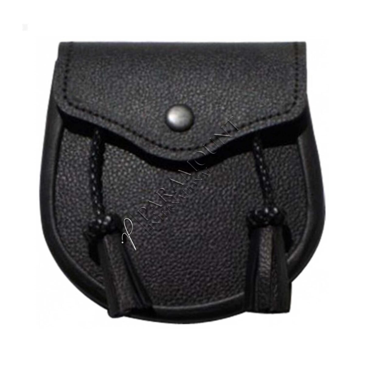 Boys Black Leather Sporran with Chrome Cantle