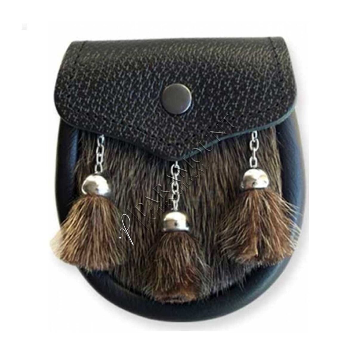 Boys Black Leather Sporran with Tassels