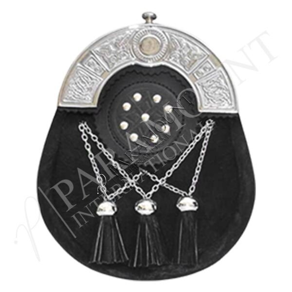 Black Assorted Sporran with Celtic Knot Cantle and Three Tassels - 1212