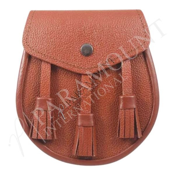 Brown Assorted Leather Sporran with plain flap and Three Tassels - 1217