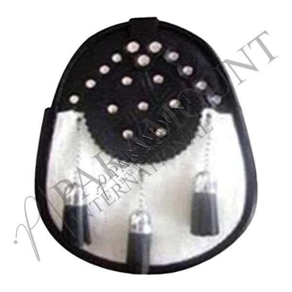 Black & White Assorted Sporran with Studded Flap and Three Tassels - 1222