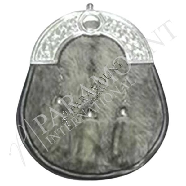 Grey Assorted Sporran with Celtic Crest Cantle and Three Tassels - 1224