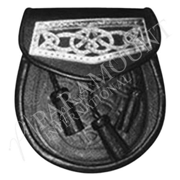 Black Assorted Leather Sporran with Celtic Knot Cantle and Three Tassels - 1228