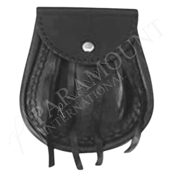 Black Leather Assorted Sporran with Plain Flap and Three Tassels - 1230