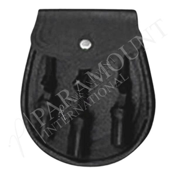 Black Assorted Leather Sporran with Plain Flap and Three Tassels - 1231