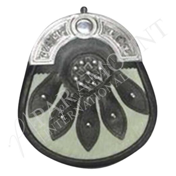 Black & White Assorted Leather Sporran with Celtic Crest Cantle and Three Tassels - 1235