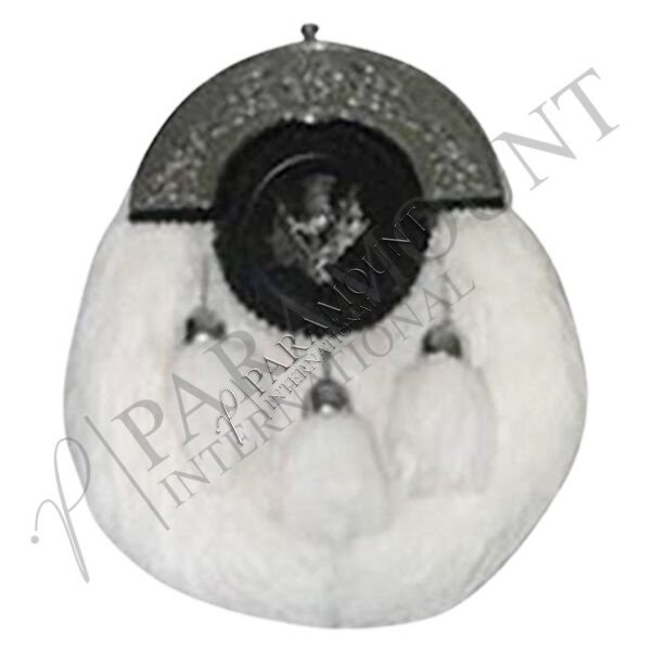 White Assorted Sporran with Thistle Badge & Celtic Cantle and Three Tassels - 1236