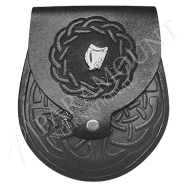 Black Assorted Leather Sporran with Irish Harp Badge - 1238