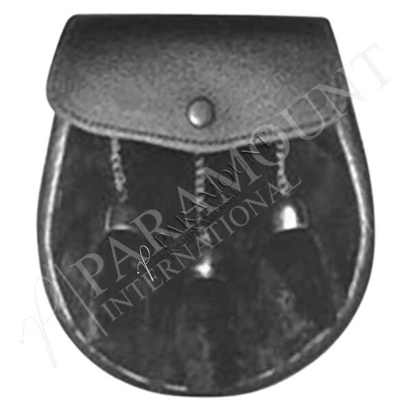 Black Leather Assorted Sporran with Plain Flap and Three Fur Tassels - 1240