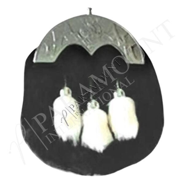 Black Assorted Sporran with Thistle Cantle and Three White Fur Tassels - 1241