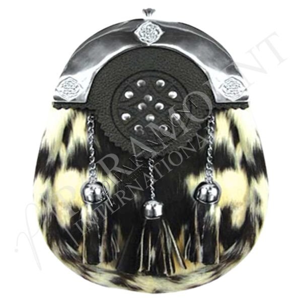 Black & White Assorted Sporran with Embossed Cantle and Three Tassels - 1244