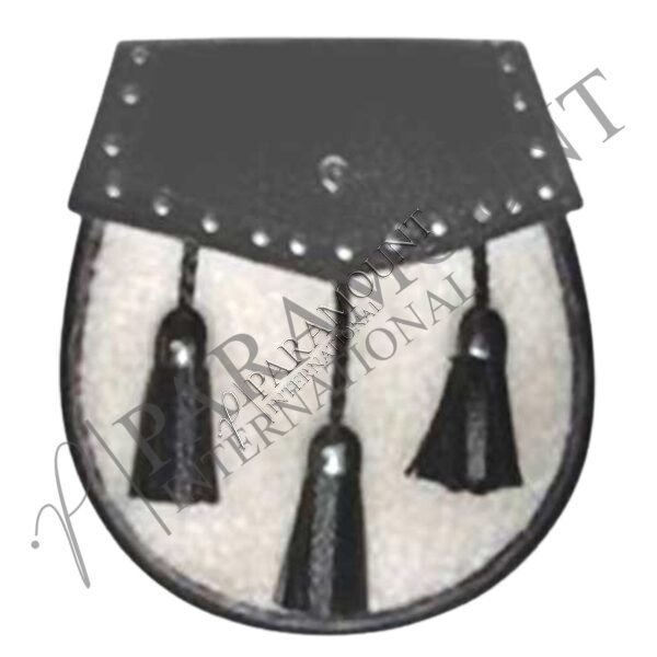 Black & White Assorted Leather Sporran with Studded Flap and Three Tassels - 1248