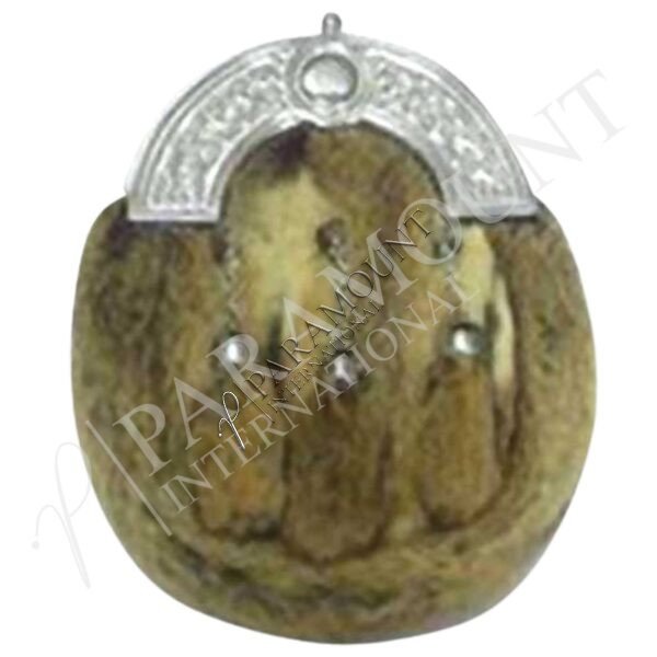 Brown Assorted Sporran with Celtic Embossed Cantle and Three Tassels - 1249