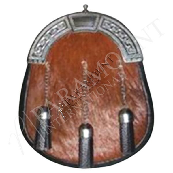 Brown Fur Assorted Sporran with Celtic Engraved Cantle and Three Tassels - 1251