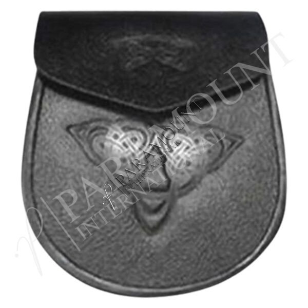 Black Leather Assorted Sporran with Celtic Trinity Knot Design - 1254