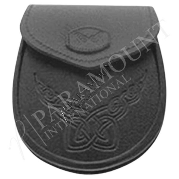 Black Leather Assorted Sporran with Celtic Knot Embossed Design - 1255