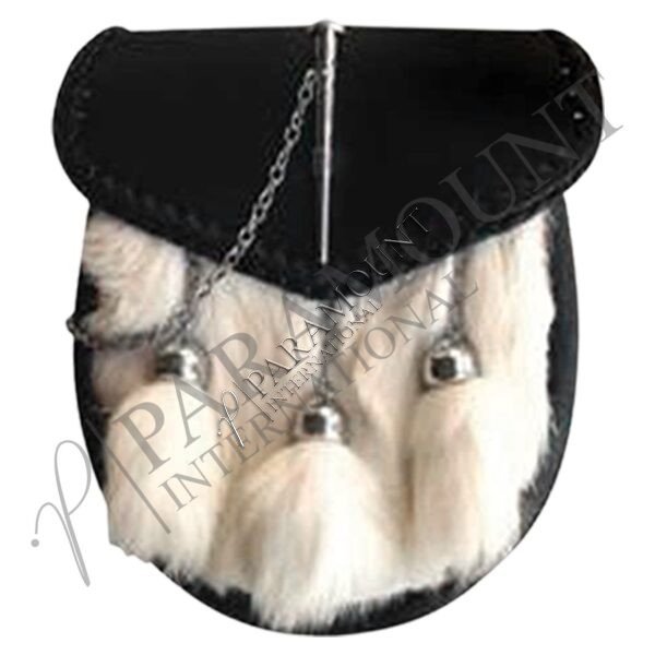 Black & White Fur Assorted Sporran with Plain Flap and Three Fur Tassels - 1256