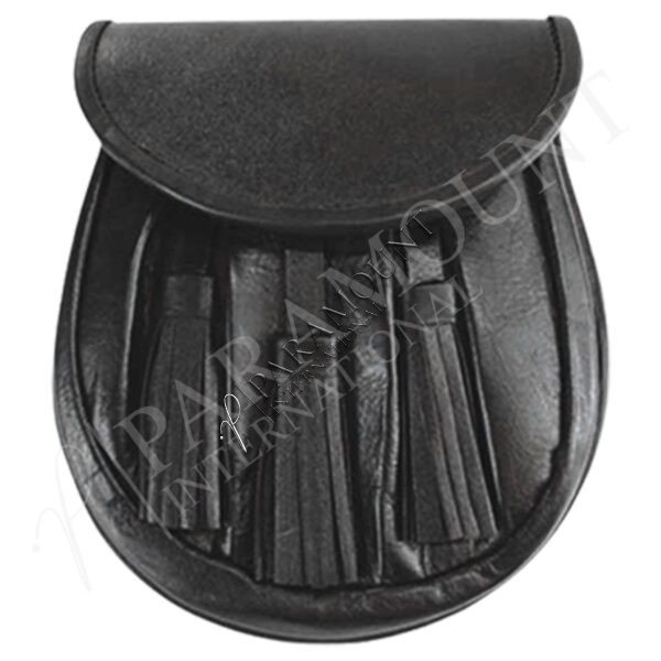 Black Leather Assorted Sporran with Plain Flap and ThreeTassels - 1259