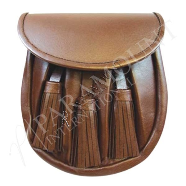 Brown Leather Assorted Sporran with Plain Flap and Three Tassels - 1260