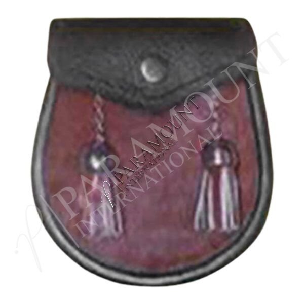 Black & Maroon Leather Assorted Sporran with Plain Flap and Two Tassels - 1262
