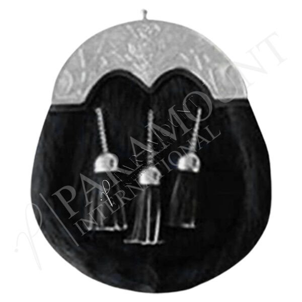 Black Fur Assorted Sporran with Thistle Cantle and Three Tassels - 1270