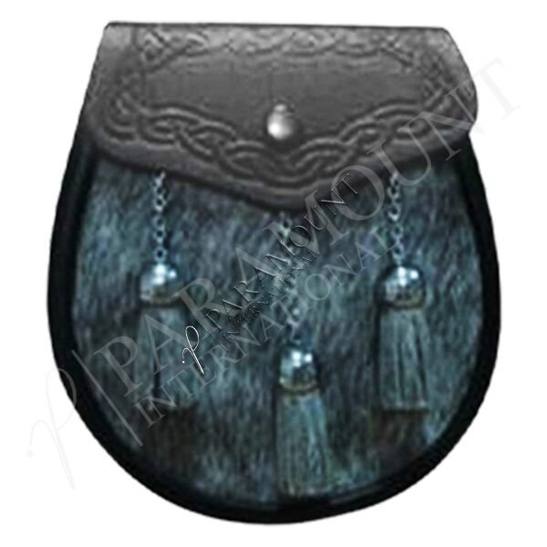 Black & Grey Assorted Leather Sporran with Embossed Celtic Flap and Three Tassels - 1281
