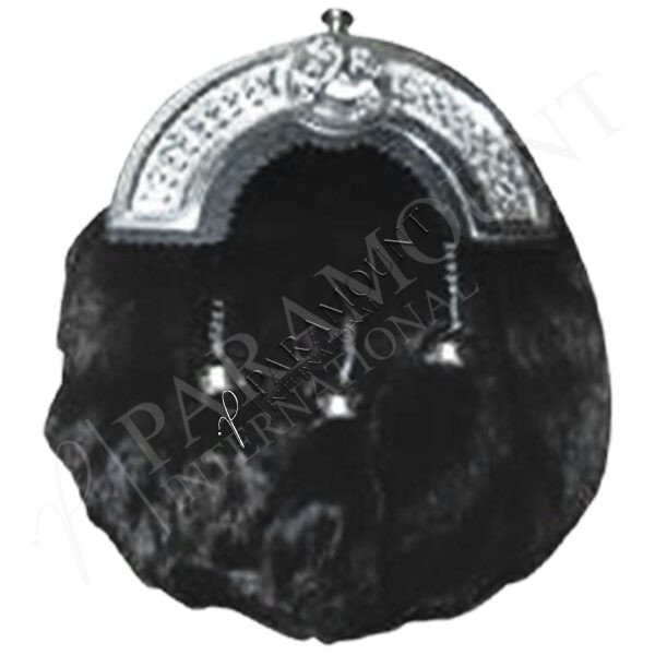 Black Fur Assorted Sporran with Welsh Dragon Cantle and Three Tassels - 1284