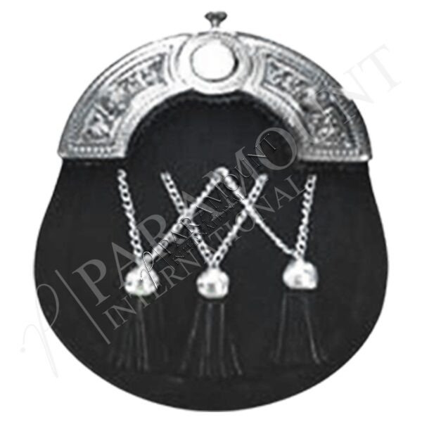 Black Fur Assorted Sporran with Celtic Cantle and Three Tassels - 1285