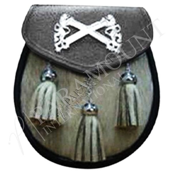 Black & White Assorted Sporran with Lion Rampant Badge and Three White Tassels - 1286