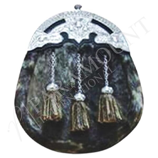 Grey Assorted Sporran with Thistle Engraved Cantle and Three Tassels - 1287