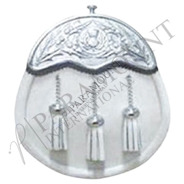 White Assorted Sporran with Thistle Embossed Cantle and Three Tassels - 1289