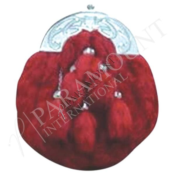 Red Assorted Sporran with Celtic Engraved Cantle and Five Fur Tassels - 1291