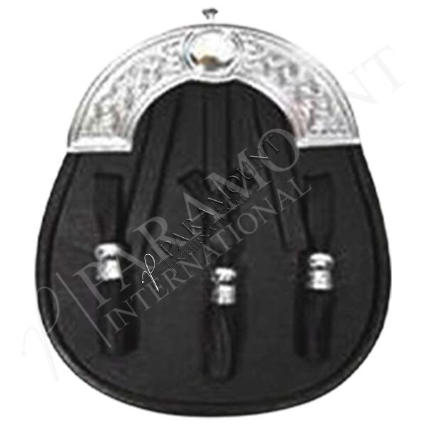 Black Assorted Sporran with Ornate Celtic Cantle and Three Tassels - 1292