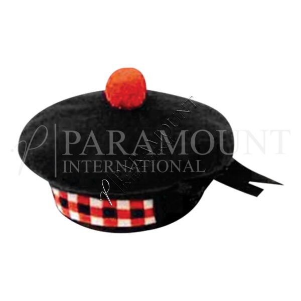 Balmoral Hat | Black with Red, & White Dicing