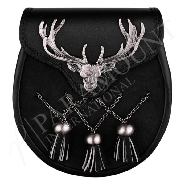 Formal Black Antique Bovine Sporran with Irish Elk Head Badge