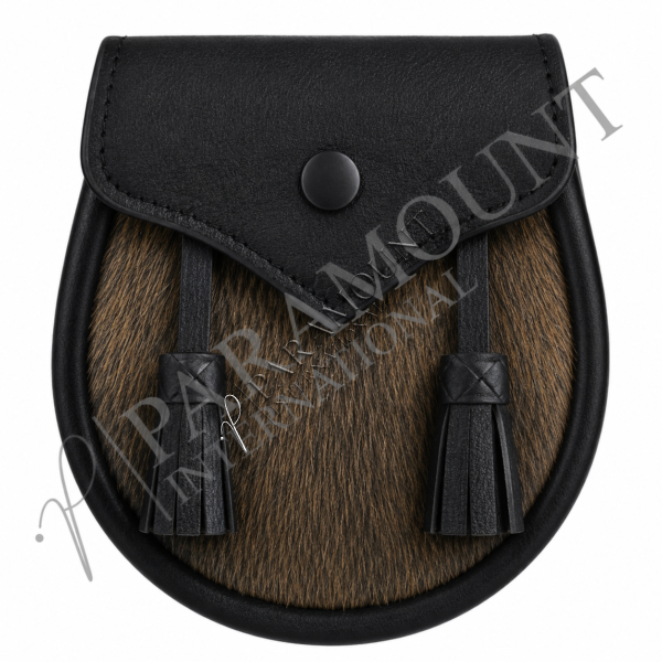 Black & Brown Fur Boy Sporran with Leather Flap - 04