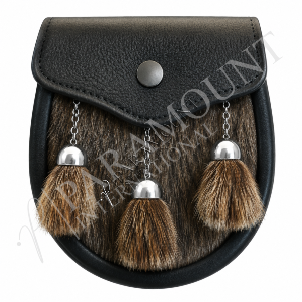Brown Fur Boy Sporran with Leather Flap & Chain Tassels - 05