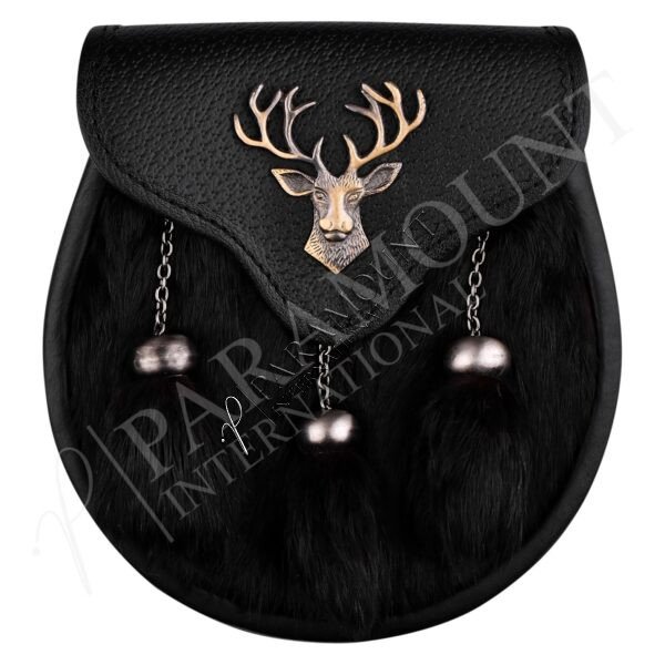 Formal Black Antique Bovine Sporran with Stag Head Badge