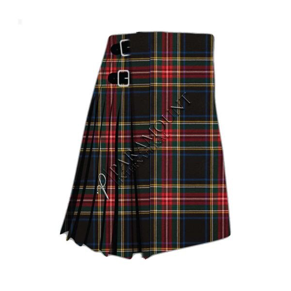 Kilt for Men | Black Stewart Polyviscose Kilt 8 Yards
