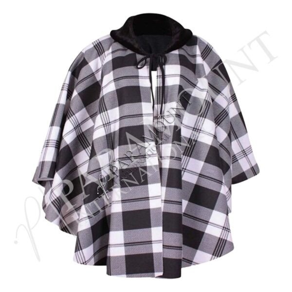 Women Tartan Cape | Black & White Rob Roy