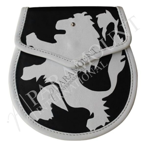 Black & White Deluxe Leather Sporran with Lion Rampant Design - 01