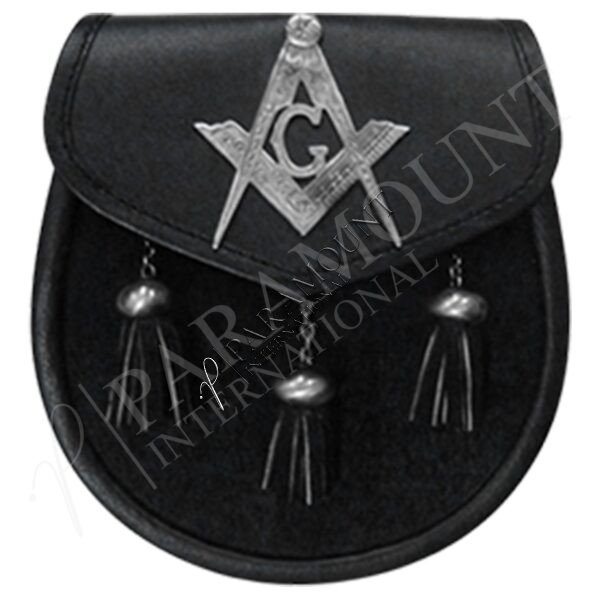 Black Deluxe Leather Sporran with Masonic Badge - 03