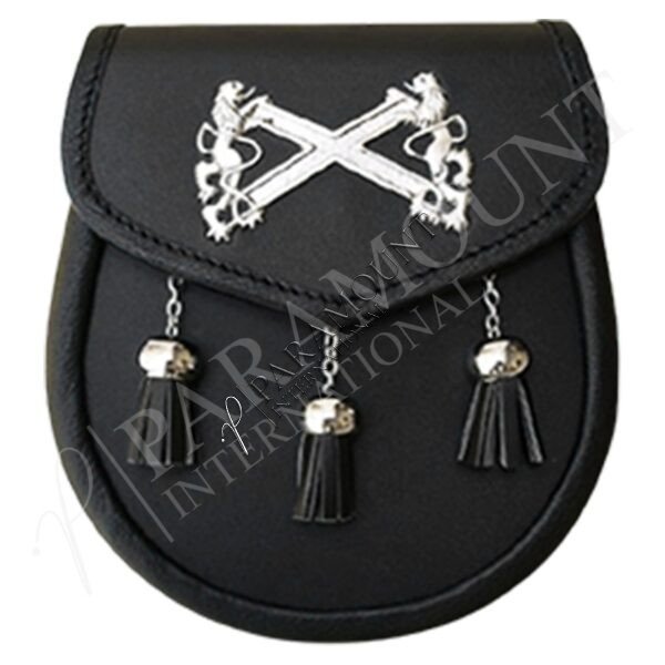 Black Deluxe Leather Sporran with Lion Rampant Badge - 05