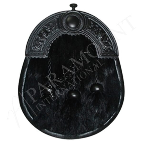 Deluxe Black Antique Fur Sporran with Embossed Celtic Cantle - 10