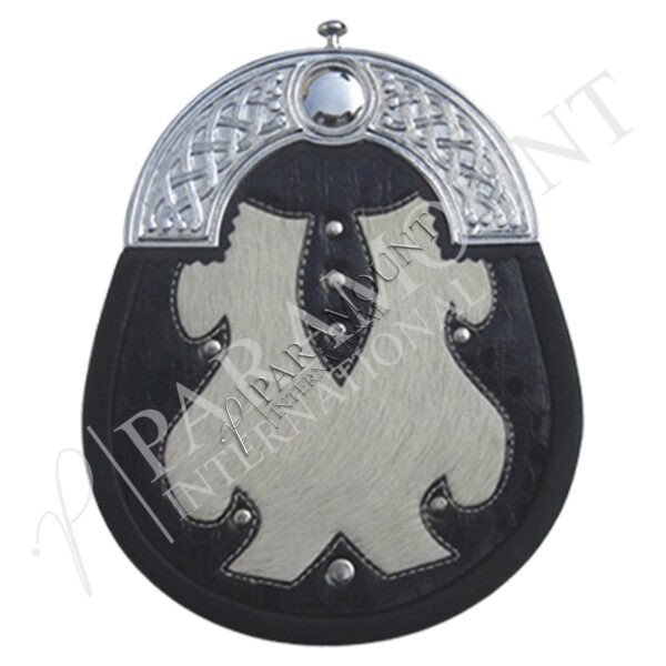 Black & White Full Dress Leather Sporran with Celtic Cantle - 02